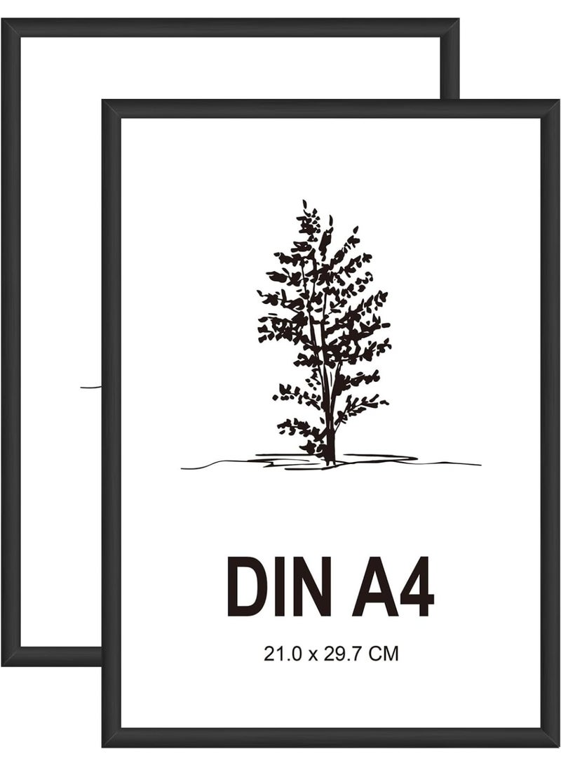 ألاماريك إطار صور مقاس A4، إطار صور ألومنيوم بلون أسود مقاس 21 × 30 سم، إطار شهادات للتعليق على الحائط أو للعرض على الطاولة، مجموعة من قطعتين - Image 1